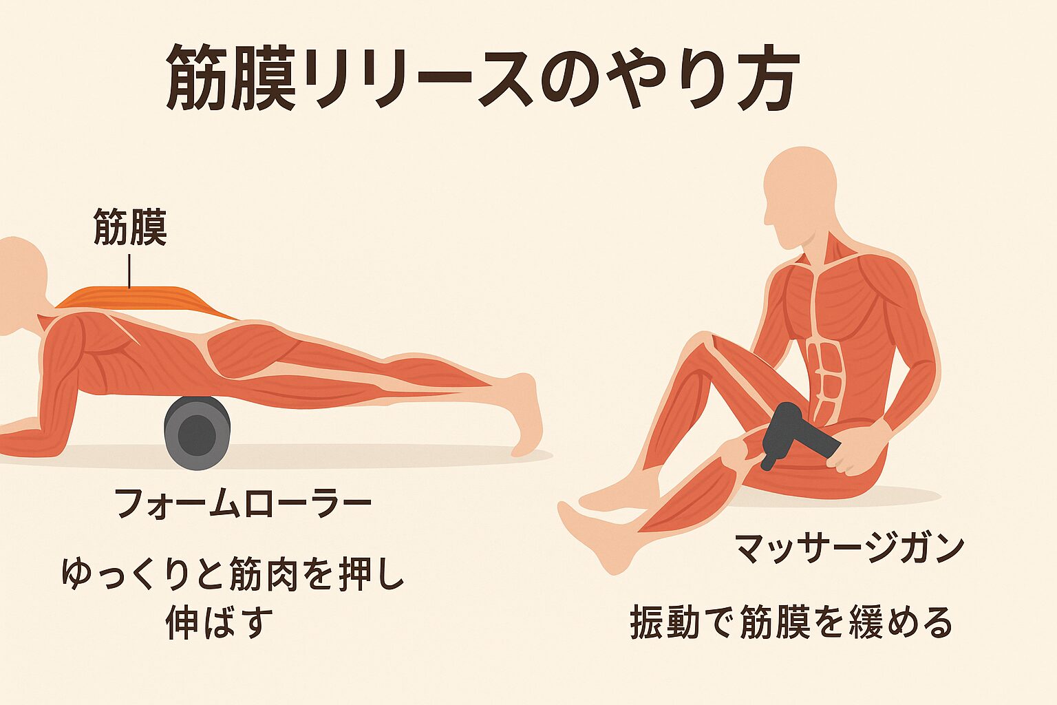 筋膜リリースのやり方を解説している図解画像