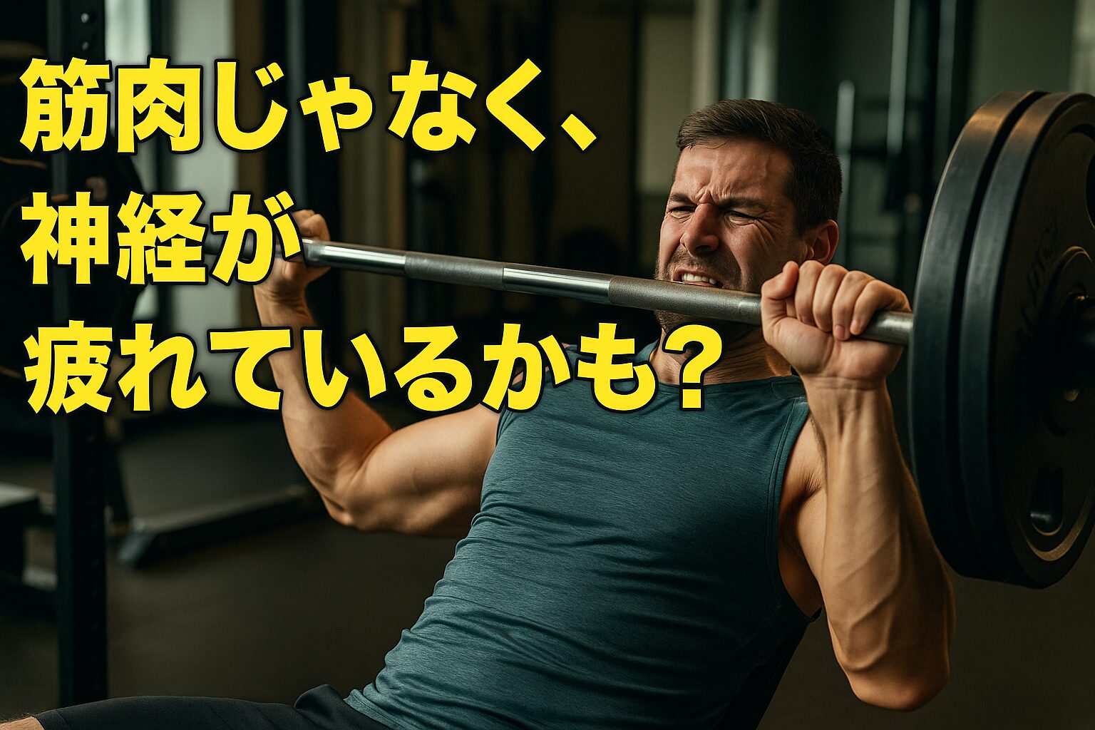 バーベルを持ち上げようとして力が入らない男性（30〜40代）