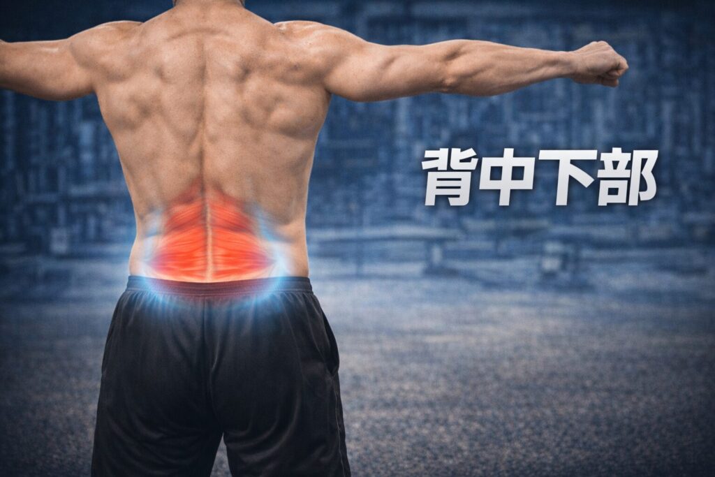 背中の下部を鍛えている男性の画像