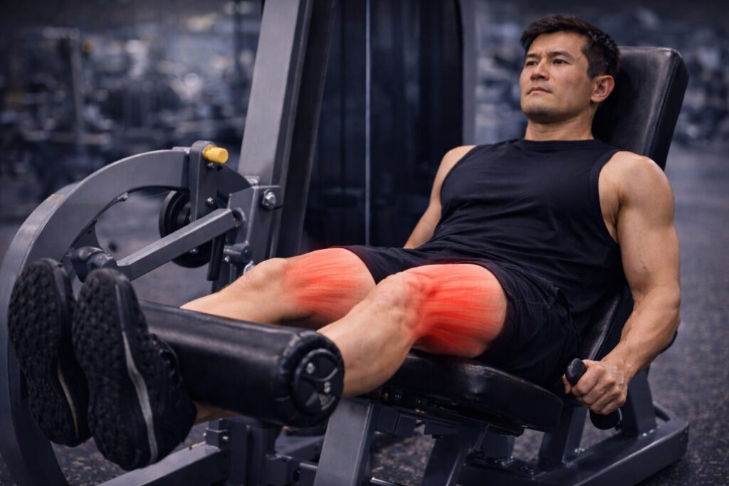 太ももの前側のトレーニングをしている男性の画像